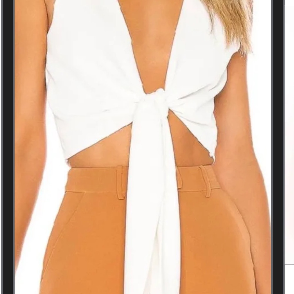 L'Academie White Tie-Front Cut Out Tank Top - worn once